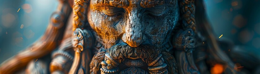 Shamans Totem, spirits anchor, midnight, wooden symbol of ethereal guides, close up connection, nights guide, ancestral spirits  - obrazy, fototapety, plakaty