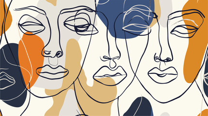 Modern abstract Faces. Four face expressions. Hand dr - obrazy, fototapety, plakaty