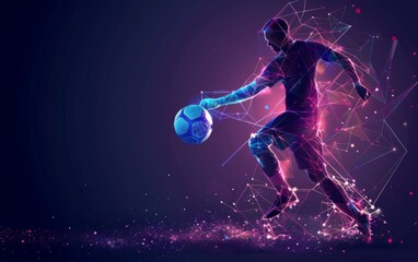 Obraz premium Abstract silhouette of particles with lines and triangles. footballer