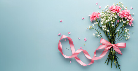 Flower background with a ribbon for mother's day and women's day with copy space