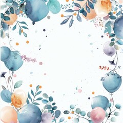 Obraz na płótnie Canvas Watercolor floral frame with balloons