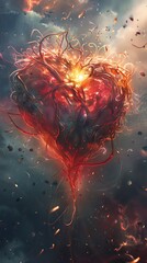An illustration of a heart expanding with light, depicting emotional growth and deepening capacity for love - obrazy, fototapety, plakaty