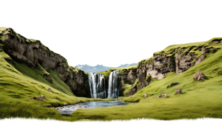 PNG Rocky cliff water fall grass wilderness landscape