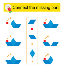 Connect the missing part. Task for the development of attention and logic. Cartoon paper boat.