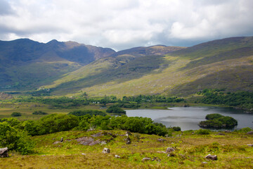 Fototapeta na wymiar Ladies View is a viewpoint on the Ring of Kerry route, in Killarney National Park in Ireland