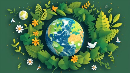Obraz na płótnie Canvas Earth Day Poster Design Create a vector poster design for Earth Day, featuring the planet Earth surrounded by symbols of environmental conservation, such as trees, animals, and renewable energy source