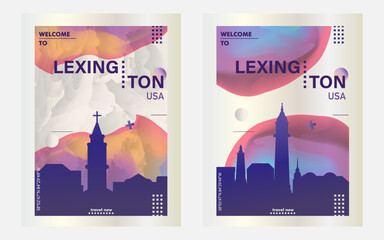 USA Lexington city poster pack with abstract skyline, cityscape, landmark and attraction. Kentucky state travel vector illustration layout set for vertical brochure, website, flyer, presentation