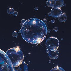 Illuminated Dreamscape with Radiant Bubbles Floating in Starry Atmosphere