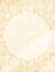 Indian style ornamental background template, frame for invitation, cards, banners, yellow gold