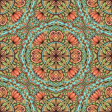 Indian, Arabic style ornamental mandala seamless surface pattern design for fabric, paper, package, scrapbooking