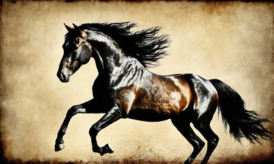 Fototapeta na wymiar Fantasy Illustration of a wild Horse. Digital art style wallpaper background.