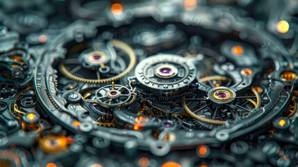 Mechanical watch mechanism close-up. Mechanism concept background