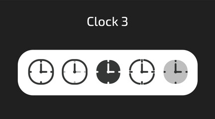 Clock icons in 5 different styles as vector