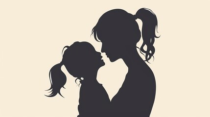 Mother and Child Silhouette Create a minimalist vector illustration of a mother and child in silhouette, depicting a tender moment of love and affection between them