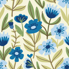 Fototapeta premium Seamless pattern with morning glory flower. Blue flower meadow background