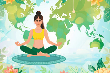 Illustration of world yoga day. Person sitting and standing in yoga pose