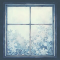 Exquisite Vintage Window Frame with Icy Blossoms