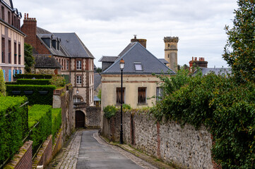 Fototapeta na wymiar Historic street in the port city of Honfleur in France