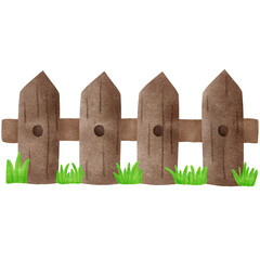 wooden fence with grass, transparency illustration.