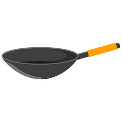 Chinese traditional iron wok pan vector cartoon illustration isolated on a white background.