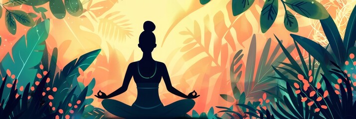 Fototapeta na wymiar Illustration of world yoga day. Person sitting and standing in yoga pose