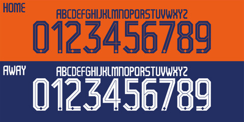 font vector team 2024 kit sport style font. football style font with lines. netherlands font. sports style letters and numbers for soccer team