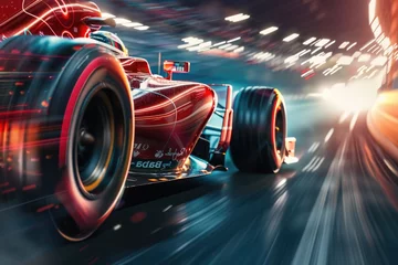  Formula 1 car racing on the circuit track while driving at high speed and accelerating at full power AIG44 © Summit Art Creations