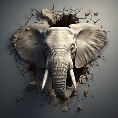 Sculpture cracked elephant head on a clean background. Wildlife Animals. Illustration, Generative AI.