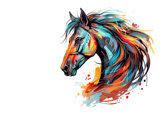 Painting of a horse head on white background. Mammals. Farm animals. Illustration, Generative AI.