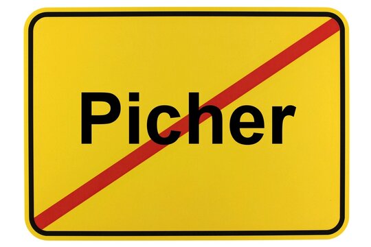 Illustration eines Ortsschildes der Gemeinde Picher in Mecklenburg-Vorpommern