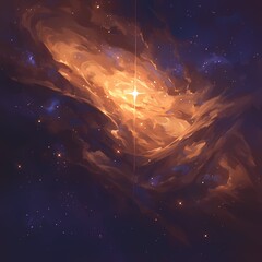 Voyage through the Stellar Vistas: An Artistic Rendering of a Gaseous Nebula with Sun-like Star at its Center - obrazy, fototapety, plakaty