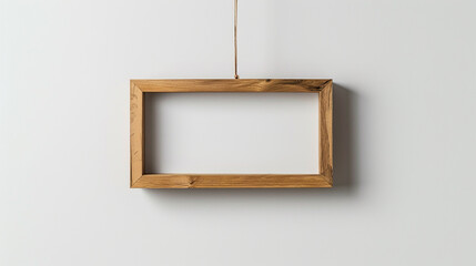 A single wooden frame suspended in a void of white, begging for the viewer to infuse it with their own narrative
