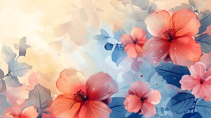 Watercolor festive background with flowers, generative Ai