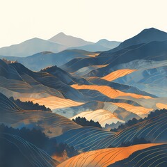 Enchanting Topographic Line Detail of a Sunlit Mountain Range in Autumn
