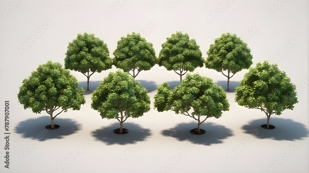 Poster a group of garden privet trees in top view with a clear background in 3d