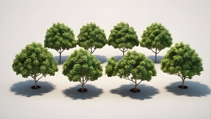 a group of garden privet trees in top view with a clear background in 3D - obrazy, fototapety, plakaty