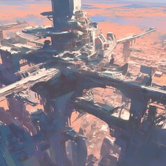 Explore the Vast Mars Colony - A Digitally Rendered Vision for Space Settlement - obrazy, fototapety, plakaty