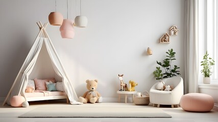 A mock up wall with a light white wall background in the children's room