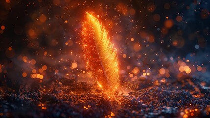 Radiant rune glowing with the power of a phoenix feather, mystic fusion