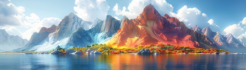 Rainbow Mountains made of Fantasy World, surreal landscapes  - obrazy, fototapety, plakaty