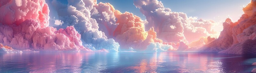 Rainbow Mountains of Cloud, made of Fantasy World, surreal landscapes 