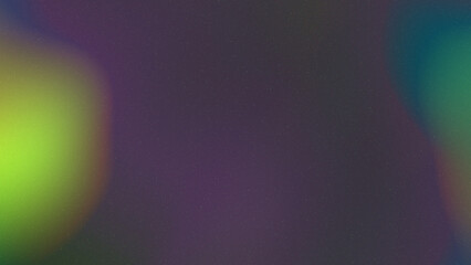 Dark violet background with green gradient of defocused bright lights and dust texture, copy space. Blurry glowing grainy gritty retro backdrop 8k 16:9 for digital poster, cover, presentation, website