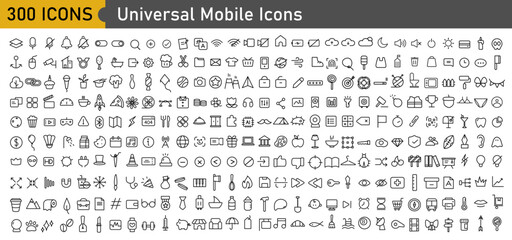 Set of 300 Mobile icons in trendy line style. Business, ecommerce, finance, accounting. Big set Icons collection. Vector illustration