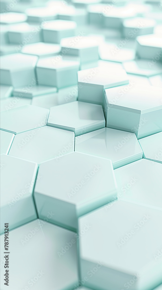 Poster detailed close up of a wall constructed entirely of hexagonal tiles forming a unique and geometric p