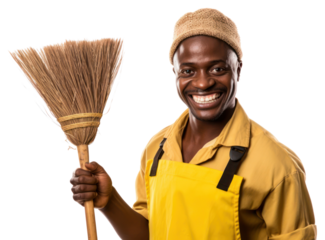 PNG African cleaner broom smiling cleanliness
