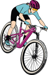 Obraz premium vector cycling bicycle rider athlete wearing sunglasses on road bike coloring silhuotte drawing helmet racing tour