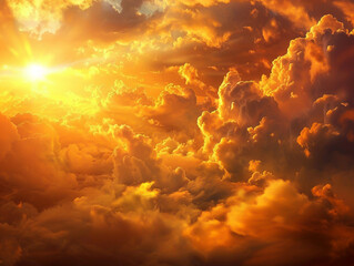 Clouds ablaze with sunset, radiant golds, vast open skies , no grunge, splash, dust - obrazy, fototapety, plakaty