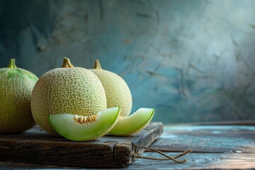 Ripe melon on wood table focused