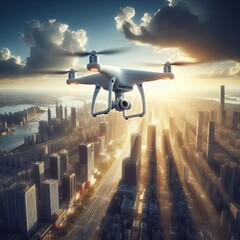 Drone Overlooking a Bustling Cityscape with Generative AI. - obrazy, fototapety, plakaty