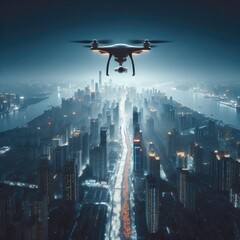 Drone Overlooking a Bustling Cityscape with Generative AI.